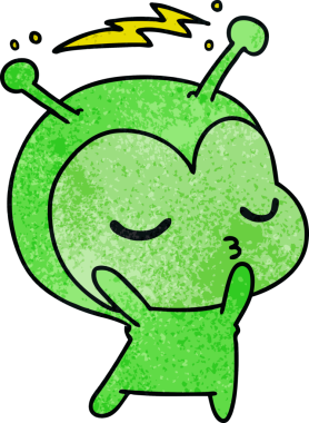 Bir insan tarafından çizilmiş güzel bir kawaii uzaylının serbest çizilmiş karikatürü.