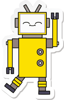 Bir insan tarafından çizilmiş şirin çizgi film robotunun çıkartması.