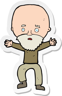 Bir insan tarafından çizilmiş yaşlı bir adamın paniklediği bir çizgi film çıkartması.