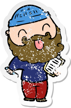 Bir insan tarafından çizilmiş sakallı bir adamın sıkıntılı çıkartması.