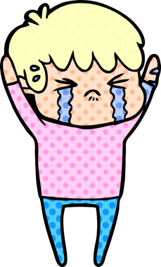 Bir insan tarafından çizilmiş ağlayan çizgi film çocuğu.