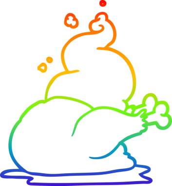 Gökkuşağı gradyan çizgisi insan tarafından çizilmiş pişmiş bir tavuğun çizimi