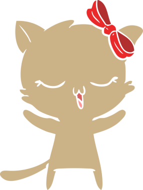 Bir insan tarafından çizilmiş düz renkli çizgi film kedisi.