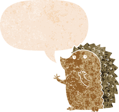 grunge 'da konuşma baloncuğu olan karikatür kirpisi bir insan tarafından çizilmiş tedirgin geçmiş dokuma tarzı