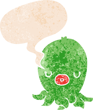 grunge 'da konuşma baloncuğu olan ahtapot çizgi film karakteri bir insan tarafından çizilmiş.