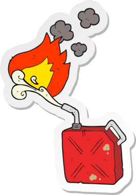 Bir insan tarafından çizilmiş yanan yakıt kutusunun etiketi.