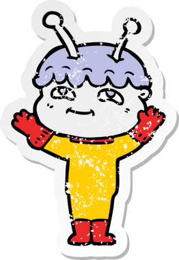 Bir insan tarafından çizilen dost canlısı bir uzay adamının sıkıntılı çıkartması.