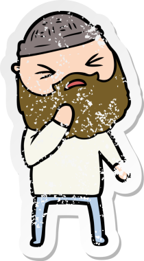 Bir insan tarafından çizilmiş sakallı bir çizgi film karakterinin sıkıntılı çıkartması.