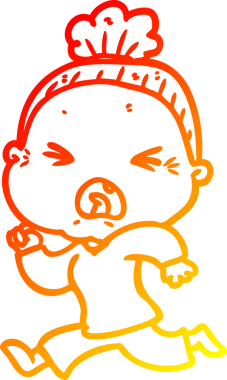 Bir insan tarafından çizilmiş kızgın yaşlı bir kadının sıcak çizgi çizimi.