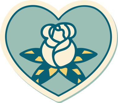 Geleneksel kalp stili dövme çıkartması ve bir insan tarafından çizilmiş çiçekler.