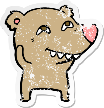 Bir insan tarafından çizilmiş dişleri gösteren bir çizgi film ayısının sıkıntılı çıkartması.