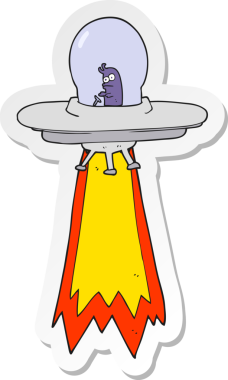 Bir insan tarafından çizilmiş bir uçan daire etiketi.