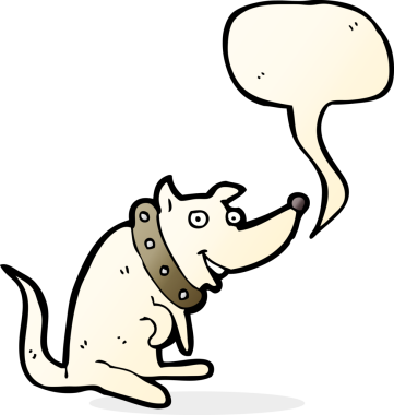 Bir insan tarafından çizilmiş, büyük yakalı mutlu köpek çizgi filmi.