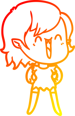 Bir insan tarafından çizilmiş sevimli, mutlu bir vampir kızın çizgi çizimi.