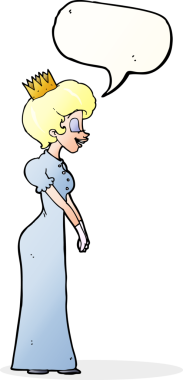 Bir insan tarafından çizilmiş konuşma balonu olan karikatür prensesi.