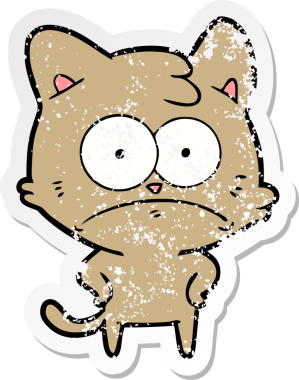 Bir insan tarafından çizilmiş gergin bir kedinin sıkıntılı çıkartması.