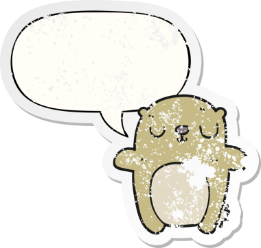 Konuşma baloncuğu olan çizgi film ayısı bir insan tarafından çizilmiş sıkıntılı eski bir çıkartma