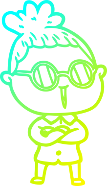 Bir insan tarafından çizilmiş gözlüklü bir karikatür kadın çizimi.