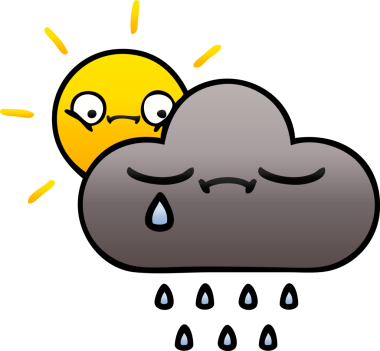 Bir fırtına bulutu ve bir insan tarafından çizilen güneşin gölgeli karikatürü