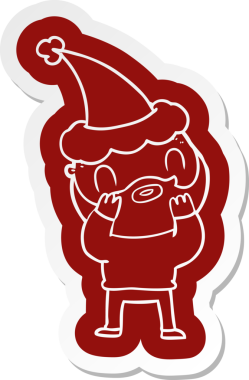 Bir insan tarafından çizilmiş Noel Baba şapkası giyen sakallı bir adamın garip çizgi film çıkartması.