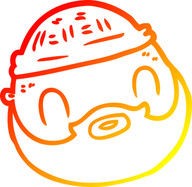 Bir insan tarafından çizilmiş sakallı, çizgi film karakteri bir erkek yüzü.