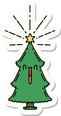 Bir insan tarafından çizilmiş dövmeli noel ağacının çıkartması.