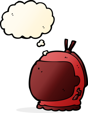 Bir insan tarafından çizilmiş düşünce baloncuklu astronot kaskı.