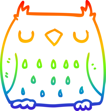 Gökkuşağı gradyan çizgisi bir insan tarafından çizilmiş şirin bir baykuş çizimi