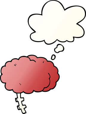 Bir insan tarafından çizilmiş, düşünce baloncuklu çizgi film beyni.