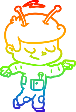 gökkuşağı gradyan çizimi bir insan tarafından çizilmiş dost bir uzay adamı çizimi