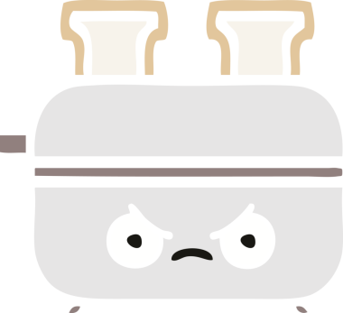 Bir insan tarafından çizilmiş bir tost makinesinin düz renkli retro karikatürü