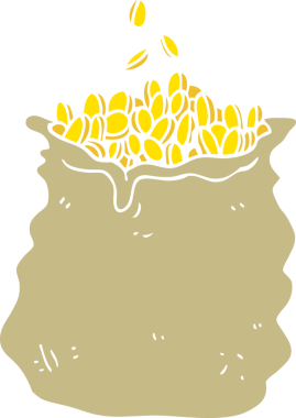 Bir insan tarafından çizilmiş bir çanta dolusu paranın düz renk çizimi