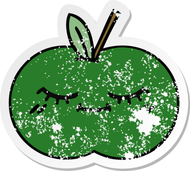 Bir insan tarafından çizilmiş tatlı, sulu bir elmanın sıkıntılı çıkartması.