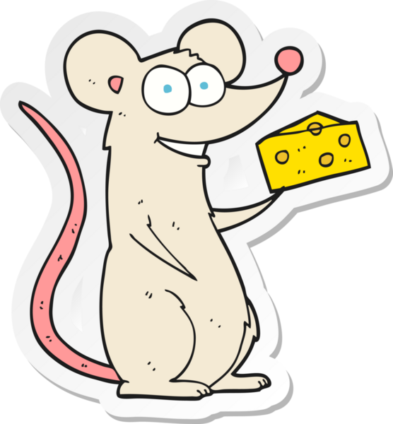 Bir insan tarafından çizilmiş peynirli çizgi film faresinin çıkartması.