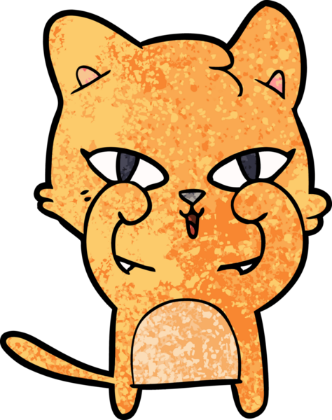 Bir insan tarafından çizilmiş gözleri ovalayan çizgi film kedisi.