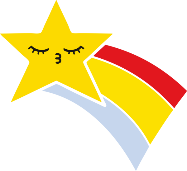 Bir insan tarafından çizilmiş gökkuşağı yıldızının düz renkli retro karikatürü