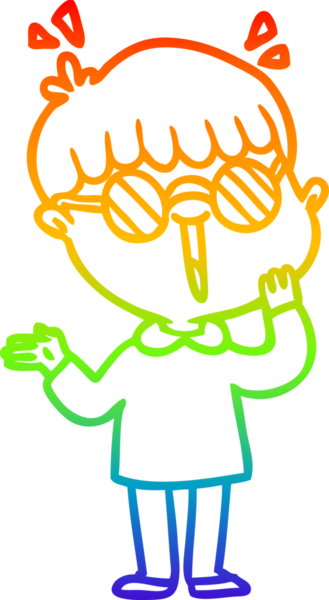 Gökkuşağı gradyan çizgi çizimi bir çizgi film çocuğu bir insan tarafından çizilmiş inanılmaz bir şeyi fark ediyor.