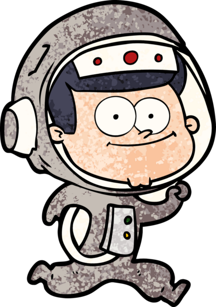 Bir insan tarafından çizilmiş mutlu astronot çizgi filmi.