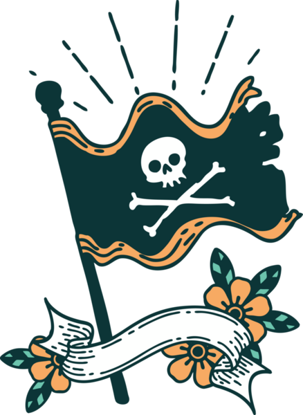 Bir insan tarafından çizilmiş dövmeli korsan bayrağı.