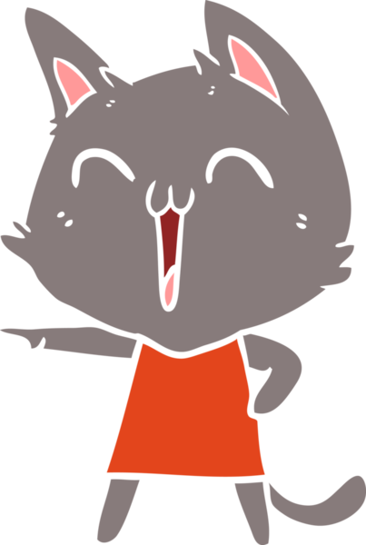 Bir insan tarafından çizilmiş mutlu düz renkli çizgi film kedisi