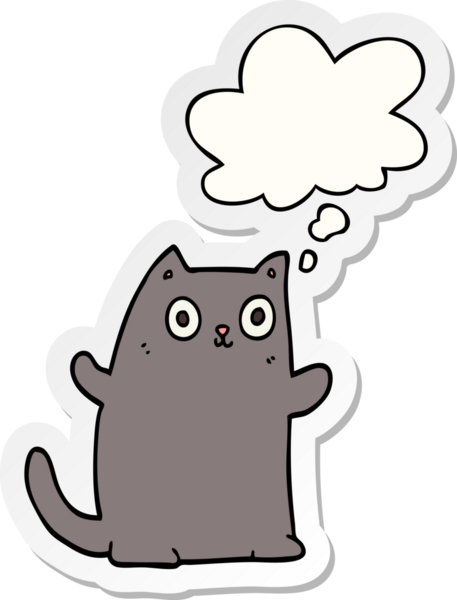 Düşünce baloncuklu çizgi film kedisi insan tarafından çizilmiş bir çıkartma.