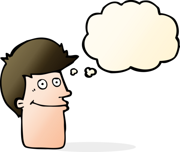 Bir insan tarafından çizilmiş düşünce balonlu gülümseyen adam.