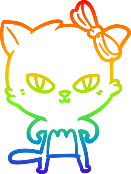 Gökkuşağı gradyan çizgisi bir insan tarafından çizilmiş şirin bir çizgi kedi çizimi