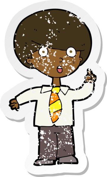 Bir insan tarafından çizilen soruya cevap veren, karikatür okullu bir çocuğun gerilimli çıkartması.