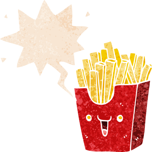 Bir insan tarafından çizilmiş, grunge 'daki konuşma baloncuklu tatlı patates kızartması karikatürü.