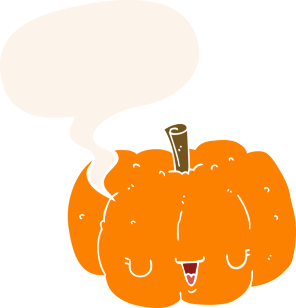 bir insan tarafından çizilmiş, konuşma baloncuklu çizgi film balkabağı.