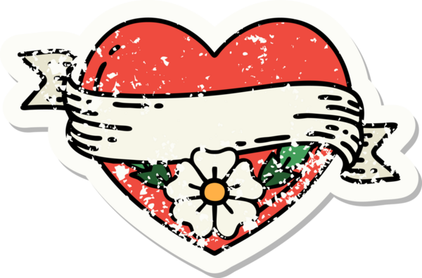 Geleneksel bir kalp stili ve insan tarafından çizilmiş çiçekli pankart dövmesi.