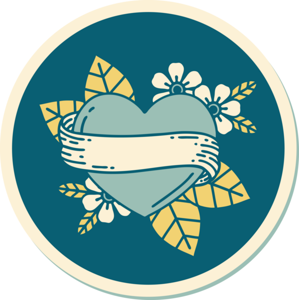 Bir insan tarafından çizilmiş geleneksel bir kalp ve bayrak stili dövme çıkartması.