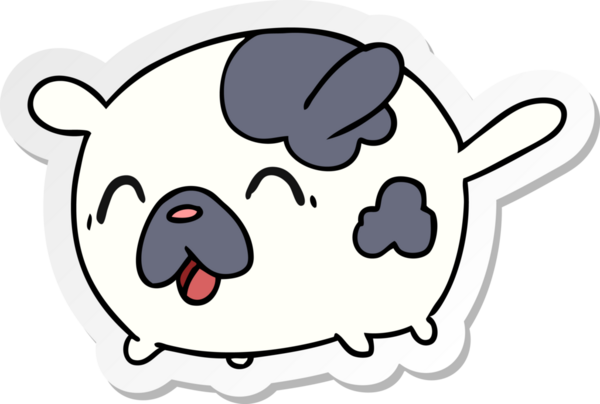 Etiket karikatür çizimi kawaii sevimli yama köpeği bir insan tarafından çizilmiş.