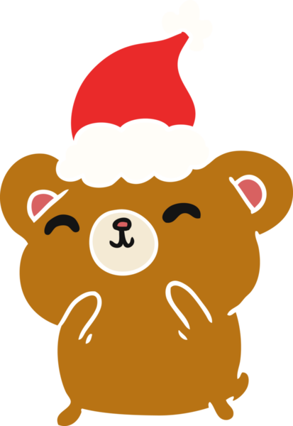 Bir insan tarafından çizilmiş Kawaii ayısının el çizimi Noel karikatürü.